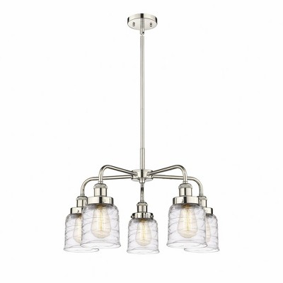 Bell - 5 Light Stem Hung Chandelier In Art Deco Style-14.75 Inches Tall and 23 Inches Wide