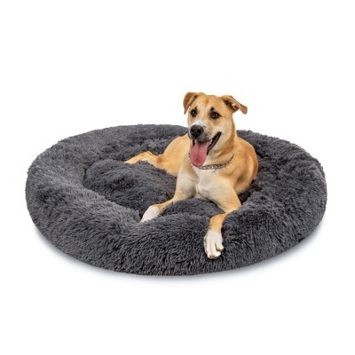 Best Choice Products 45in Dog Bed Self-Warming Plush Shag Fur Donut Calming Pet Bed Cuddler - Gray