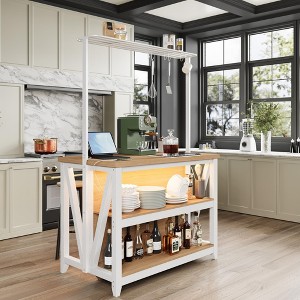 Large Kitchen Island with Storage, Dining Table Set with Power Outlet & LED Lights - 1 of 4