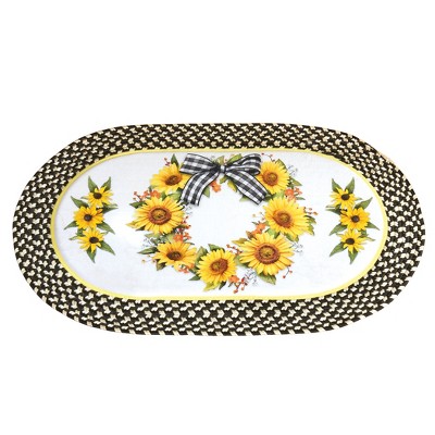 Collections Etc Sunflower Wreath Gingham Border Farmhouse Braided Accent Rug black