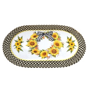 Collections Etc Sunflower Wreath Gingham Border Farmhouse Braided Accent Rug black - 1 of 3