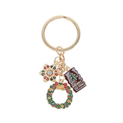 Unique Bargains Christmas Keychain Double Ring Zinc Alloy Multicolored 1 Pc