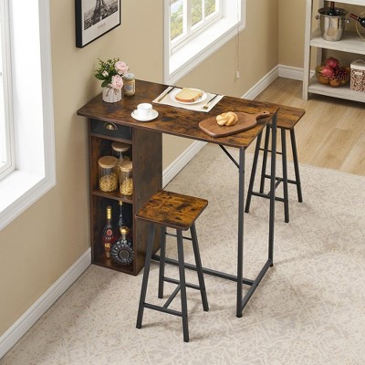 Whizmax Small Bar Table and Chairs Set for 2, 3-Piece Bar Table Set with Storage Drawer & Shelf, Space Saving Table for Small Apartment, Living Room
