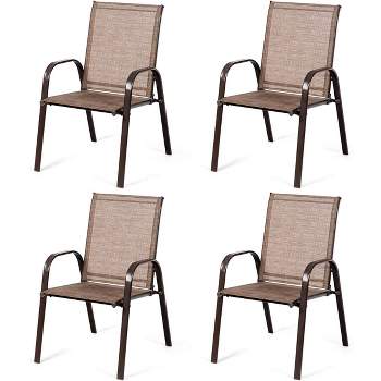 Costway 4PCS Patio Chairs Garden Deck Yard with Armrest Brown/Beige/Gray