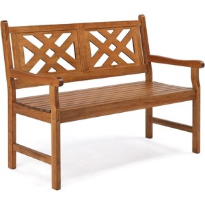 VINGLI Outdoor Bench Porch Bench, 47" Garden Bench Outdoor Wood Bench Patio Bench Entryway Bench for Yard Park, 800lb Capacity (Natural) - 1 of 4