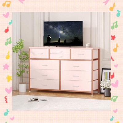 Garvee Wide 10 Drawer Dresser & TV Stand for 47 to 55 Inch TVs - Multi-Functional Storage Chest with Metal Frame and Waterproof Wood, White