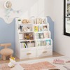 Angel Sar Kids Bookshelf with 2 Storage Drawers, Front-Facing Bookcase and Toy Organizer, Multi-Tier Reading Shelf for Toddlers, White - 2 of 4