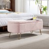 Vynxaria Grey Storage Ottoman Bench - Gold Legs, Faux Fur Upholstered Padded, for End of Bed/Entryway/Living Room/Bedroom - 3 of 4
