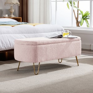 Zeus & Ruta Modern Upholstered Storage Ottoman Bench for End of Bed Gold Legs - 1 of 4