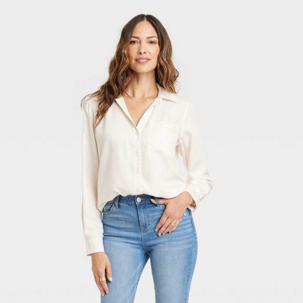 Women's Long Sleeve Button-Down Shirt - Knox Rose™ Ivory XL