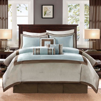 Genevieve Blue and Brown California King Comforter Set