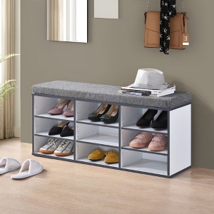 Kings Brand Furniture Shoe Bench With Cushion And 9 Cube Storage – Wood Shoe Organizer, Entryway Seating, Cushioned Bench - 1 of 3