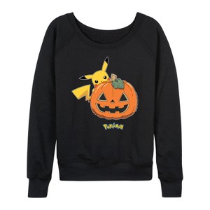 Women's - Pokémon - Pikachu Pumpkin Lightweight French Terry Wide Neck Long Sleeve Shirt - 1 of 4