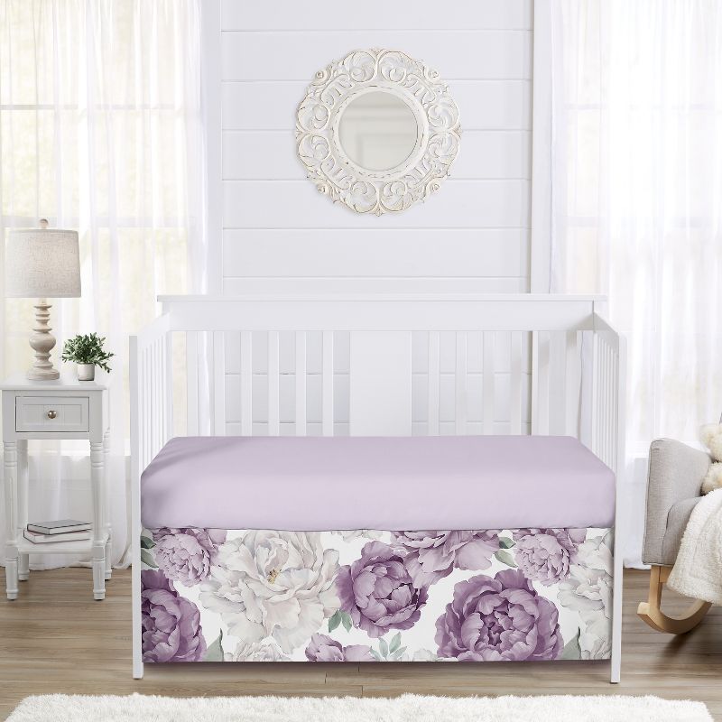 Sweet Jojo Designs Girl Baby Crib Bed Skirt Peony Floral Garden Purple and Ivory, 3 of 5