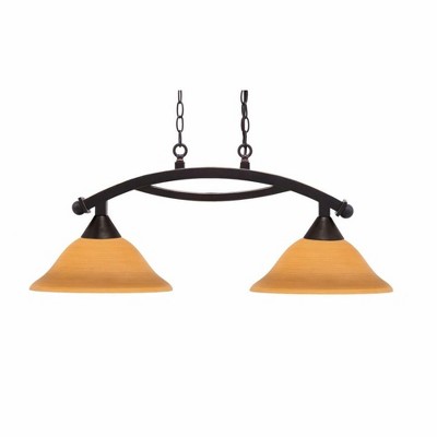 Toltec Lighting Bow 2 - Light Island Pendant Light in  Dark Granite with 12" Cayenne Linen Shade