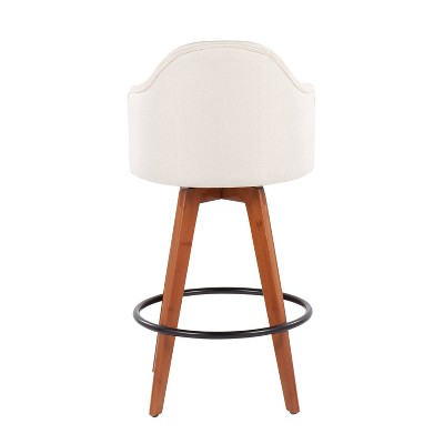 Set of 2 Ahoy Cream Fabric Swivel Barstools with Walnut Bamboo Legs