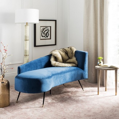 Navy Velvet Left Arm Settee with Black Metal Legs