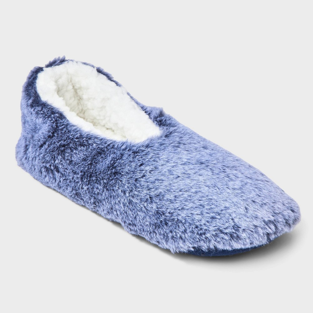 Women's Faux plush Cozy Pull-On Slipper Socks with Grippers - Auden™ Dark Blue S/M: Nonslip, Machine Washable