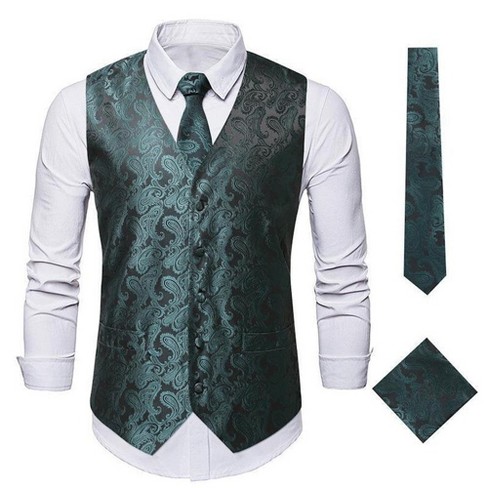 Men s Vest Tie Set 3pc Paisley Floral Jacquard Waistcoat And Necktie Pocket Square Vests Formal Suit Set For Suit Tuxedo Wedding Target