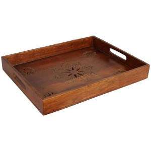 Mela Artisans Decorative Wood Serving Tray w/ Handles (Medium Polish) Medium - 1 of 2