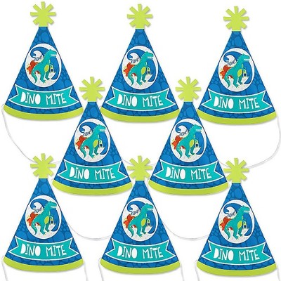 Big Dot of Happiness Roar Dinosaur - Mini Cone Dino Mite T-Rex Baby Shower or Birthday Party Hats - Small Little Party Hats - Set of 8