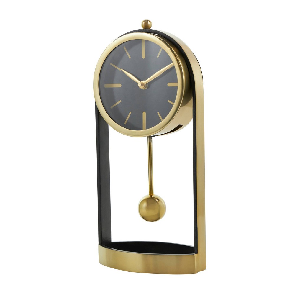 Photos - Wall Clock 13"x6" Aluminum Tall Clock with Swinging Ball Pendulum Gold - Olivia & May