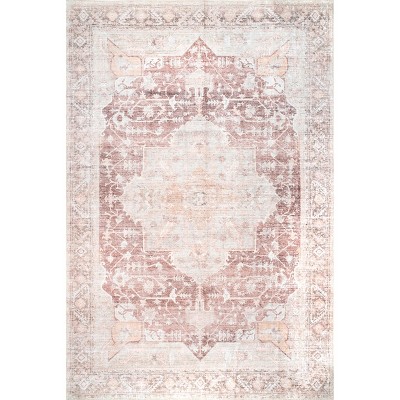 Image of Nuloom Rosa Medallion 2x3 Machine Washable Accent Indoor Area Rug for Living Room Bedroom Dining Room Entryway Kitchen, Pale Pink/Ivory
