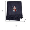 HomeRoots 55" X 70" Navy BlueCotton Blend Woven Snowman Embroidered Throw Blanket with Fringe - 3 of 4