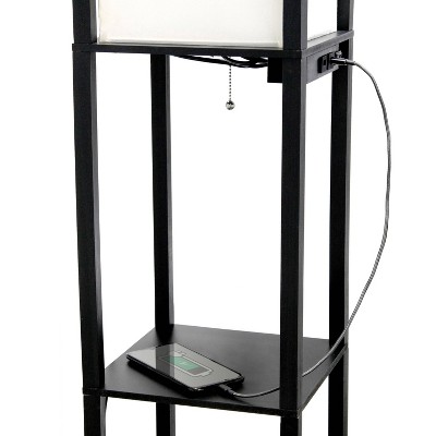 Classix 62.5" Black 3-Tier Shelf Floor Lamp with Linen Shade