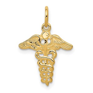 Black Bow Jewelry 14k Yellow Gold 2D Caduceus Charm - 1 of 4