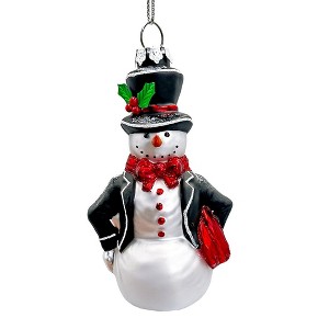 Dapper Gentleman Snowman Glass Christmas Ornament, Refined Handblown Holiday Tree Decor| OrnamentallyYou - 1 of 4