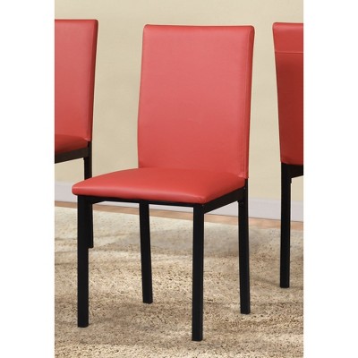 Close-up of red upholstered chair with black legs