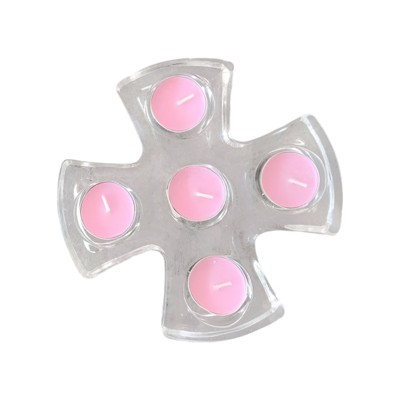 Glass Candle Holder, Clear Cross Shape, Dishwasher Safe, Event Decor Piece, Square Design, 6.6"x6.6"
