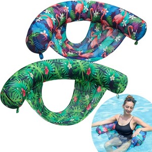 Jasonwell Inflatable Pool Floats Chairs, 2-Pack Fabric Covered Sling Seats for Adults, Stable Noodle Seats, Flamingo & Green Summer Floaties - 1 of 4