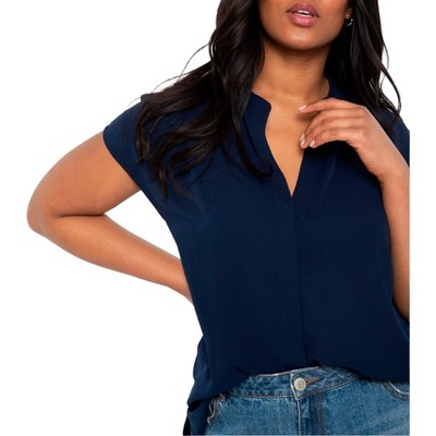 ELOQUII Women's Plus Size Notch Collar Blouse