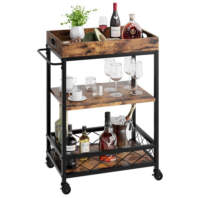 Whizmax Bar Carts for The Home, Bar Cart, Serving Cart with Wheels, 3 Tier Bar Cart with Wine Rack, Wheel Locks, 1 of 10