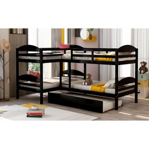 PAGED Full over Full Bunk Bed with Ladder, Wooden Bed Frame with Roof and Guardrail, Modern Loft Bed for Boy and Girl - 1 of 4