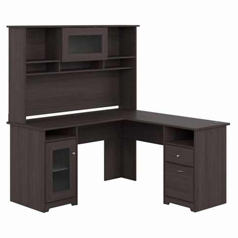 Modern L shape desk with hutch and file storage