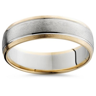 Pompeii3 6mm Mens 14k Gold Two Tone Brushed Wedding Ring Band New ...