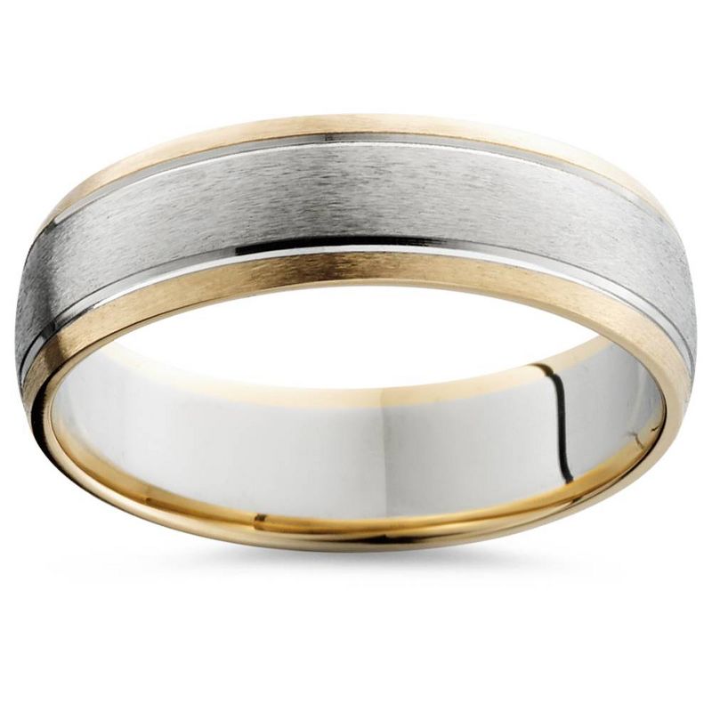 Pompeii3 6MM Mens 14k Gold Two Tone Brushed Wedding Ring Band New, 1 of 5