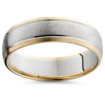 Pompeii3 6MM Mens 14k Gold Two Tone Brushed Wedding Ring Band New