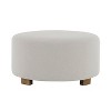 White Fabric Round Ottoman with Wooden Legs, Modern Minimalist Ottoman - 2 of 4