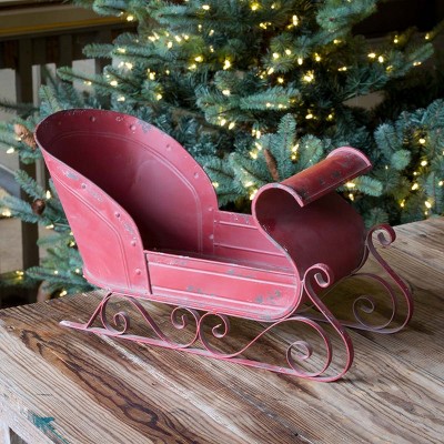 Park Hill Collection Vintage-Style Red Metal Sleigh with Scroll Detail