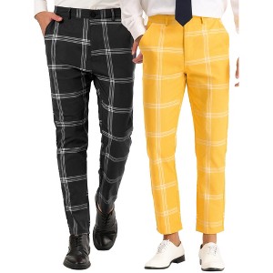 Lars Amadeus Men's Slim Fit Plaid Printed Formal Dress Pants 2 Packs - 1 of 4