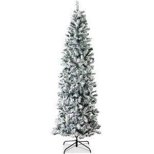 Best Choice Products Snow Flocked Artificial Pencil Christmas Tree Holiday Decoration w/ Metal Stand - 1 of 4