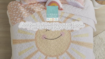 Full/Queen Reversible Cotton Quilt Set with Sunshine and Cloud Print