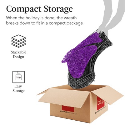 36-Inch Multicolor LED Pre-Lit Outdoor Christmas Wreath with Purple Bow