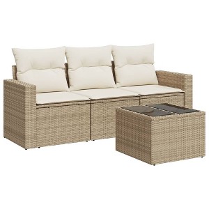 vidaXL Garden Sofa Set Beige PE Rattan, Powder-Coated Steel, Tempered Glass - 1 of 4