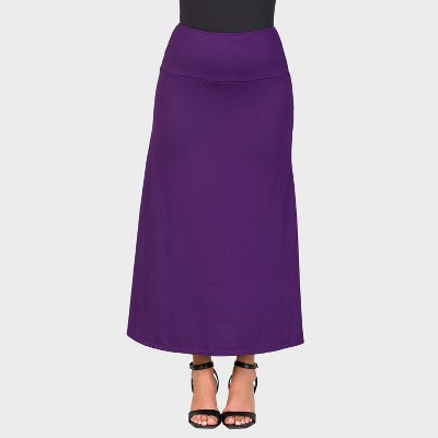 24seven Comfort Aapparel Womens Solid Color Elastic Waist Maxi Skirt
