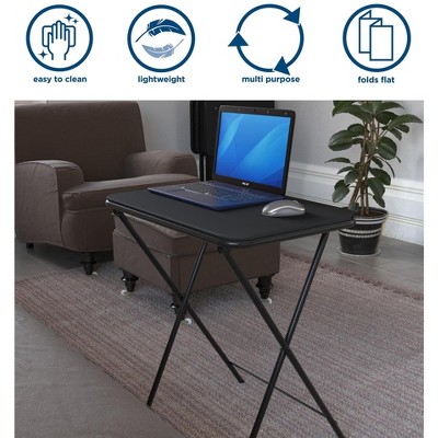 COSCO 5-Piece Black Folding Vinyl Top TV Tray Set with Storage Rack